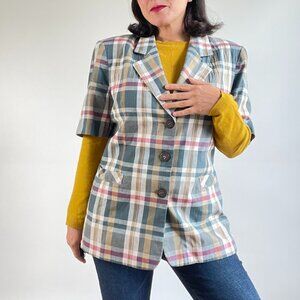 Vintage CONRAD C Short Sleeve Plaid Blazer - Size  L/ XL